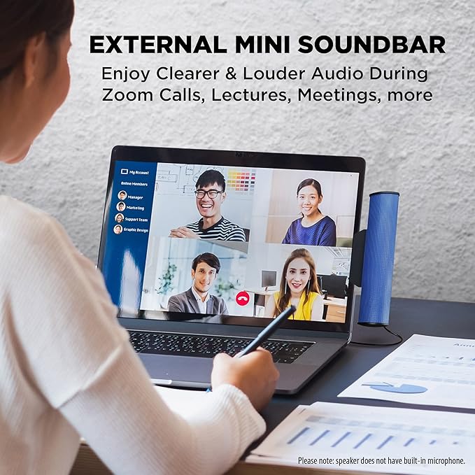 GOgroove SonaVERSE USB Speakers for Laptop Computer - USB Powered Mini Sound Bar with Clip-On Portable External Speaker Design for Monitor One Cable for Digital Audio Input and Power (Blue)