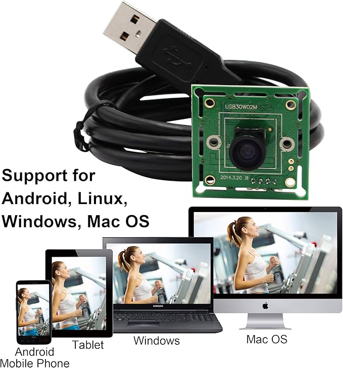 ELP VGA Super Mini Wide Angle USB Camera Module with 120degree Lens High Speed 480P 60fps UVC USB2.0 Video Webcam Board OV7725 Embedded Industrial PC Camera for Laptop Raspberry Pi Jetson Nano