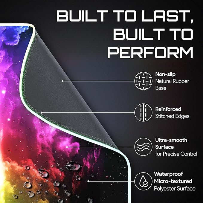 Gerlos RGB Large Gaming Mouse Pad Extended Soft LED Mouse Pad Non-Slip Rubber Base Water Resist Keyboard Pad Computer Mousepad 31.5×11.8 inches