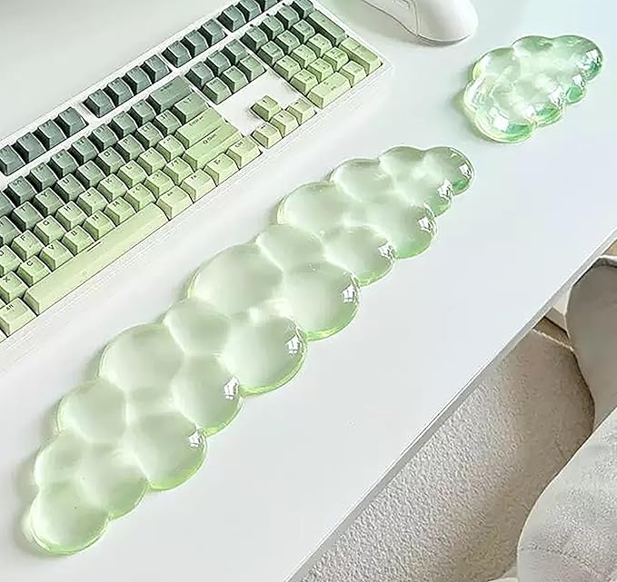 Mouse Pad with Wrist Rest Soft Cloud Gel Keyboard Mouse Pad Set with Hand Wrist Support Cute Non Slip Office Desk Accessories for Comfort/Pain Relief/Computer/Laptop (Green Cloud)