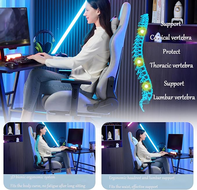 Ergonomic Gaming Chair with footrest.High Back Reclining Computer Gamer Chair for Adultwith Pocket Spring Cushion-Adjustable 160-degree ReclineRacing Style PC Video Game ChairGray