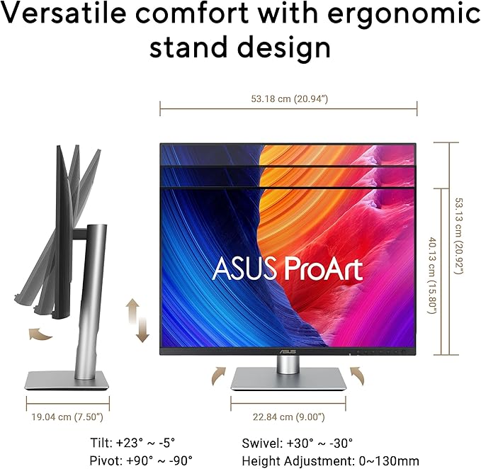 ASUS ProArt Display 24” 16:10 Professional Monitor (PA248QFV) – IPS WUXGA (1920 x 1200) 100% sRGB Color Accuracy ΔE &lt 2 Calman Verified 100Hz HDR-10 Light Sync Ergonomic 3 yr Warranty