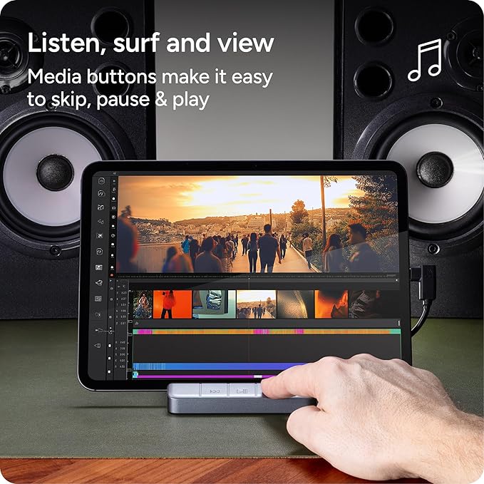 ZAGG 6-Port Media Hub – for iPad Chromebook Android &amp More – HDMI 4K 60Hz USB-C PD 100W USB-A 3.2 10Gbps SD &amp MicroSD Card Readers Audio Jack – Compact &amp Durable w/Media Buttons