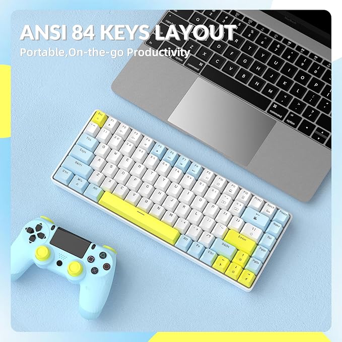 LexonElec RK-84 Portable Mechanical Gaming KeyboardRainbow LED Backlit Compact 84 Keys Mini Wired Office Keyboard with Red Switch for Windows Laptop PC Mac-White/Blue/Orange