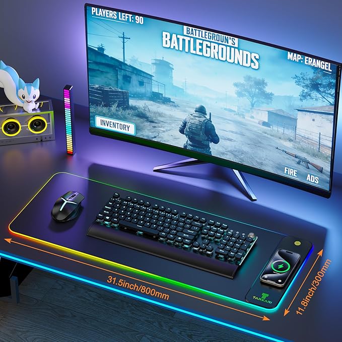 TARKARI Magnetic Wireless Charging RGB Mouse Pad Large Gaming Desk Mat 31.5x11.8 Waterproof Mousepad Ultra-Smooth Surface Non-Slip Rubber Base Desk Pad for Keyboard Laptop