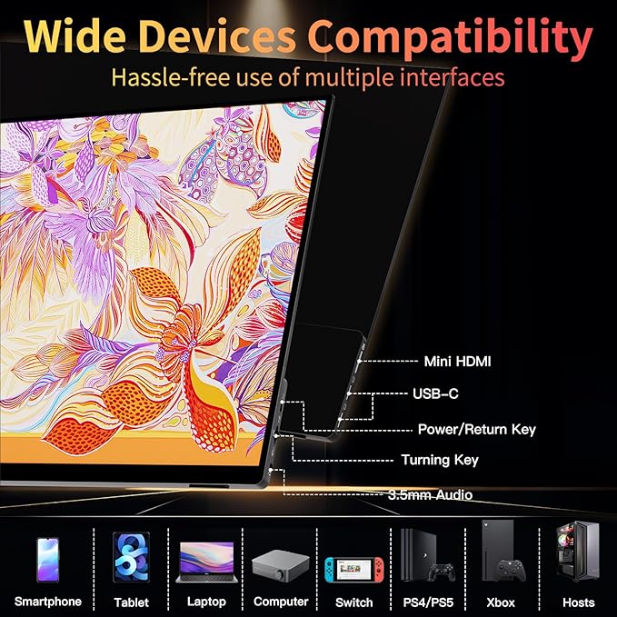 15.6''Portable Monitor for latop 2K FHD 60HZ Laptop Monitor ScreenUSB-C and HDMI Inputs Ultra-Slim IPS Panel with HDR and Premium Smart Cover &amp Speakers for LaptopPCPhonePS4/5SwitchMacXbo