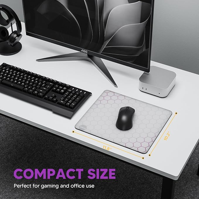 Vetroo GMP300 Tempered Glass Gaming Mouse Pad Micro-Etched 3mm Tempered Glass with Silicone Anti-Slip Base Multi-Layer Curing Smooth Operation for Esport &amp Work (White)