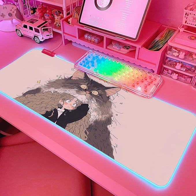JMIYAV Pink RGB Gaming Mouse Pad 31.5x12 Inch PC XL Large Extended Glowing Led Light Up Desk Pad Non-Slip Rubber Base Computer Cute Mousepad Mat Desk Accessories Gaming Setup 56-820