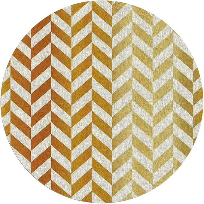 Yellow White PU Leather Office Chair Mat for Hardwood Floors Desk Carpet Retro Abstract Stripe of Triangles Geometry Anti-Slip Multi-Purpose Low Pile Computer Chair Mat Coral Diameter 55 in