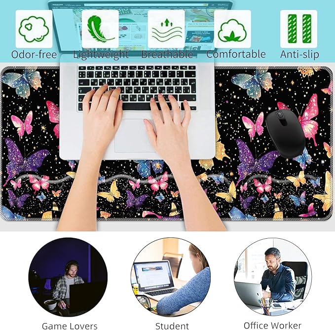 Keyboard Wrist Rest+Mouse Wrist Pad+Desk Pad SetMemory Foam Ergonomic Easy Typing Pain Relief for Computer Laptop Office Home - Butterfly