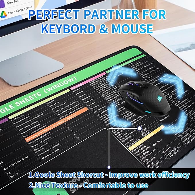 Google Sheet Shortcut Mouse Pad Large Mousepad for Google Excel Spreadsheet Extended Gaming Pad for Desk 31.5”x11.8” Waterproof Anti Slip Keyboard Pad with Google Sheet Shortcuts (Windows)