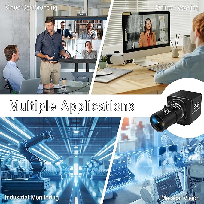 8MP Industrial USB Camera 10X Optical Zoom Manual Focus Webcam with 5-50mm Varifocal Lens UVC Plug and Play Computer Camera for Windows Linux MAC OS Android Raspberry Pi