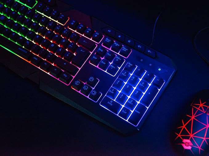 Speedlink LUDICIUM RGB Rainbow Gaming Keyboard Computer Keyboard Wired RGB Gaming Keyboard German QWERTY Layout Windows Key Lock WASD Switch 10 Multimedia Keys Black
