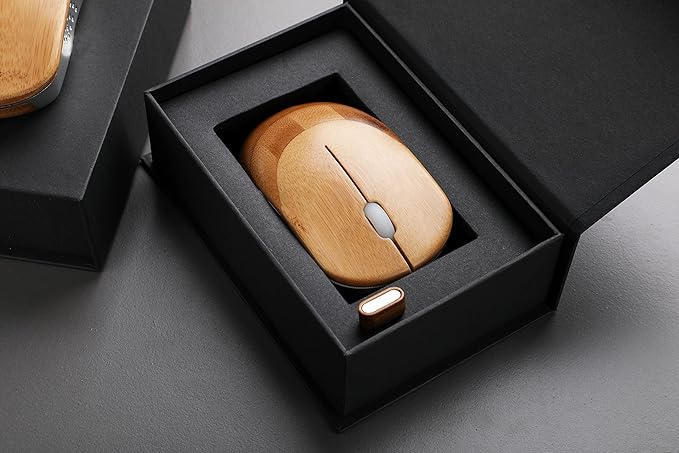 Icemouse Wireless Bamboo Mouse – Rechargeable Silent Optical Mouse 4 DPI USB Receiver Eco-Friendly for Laptop &amp PC