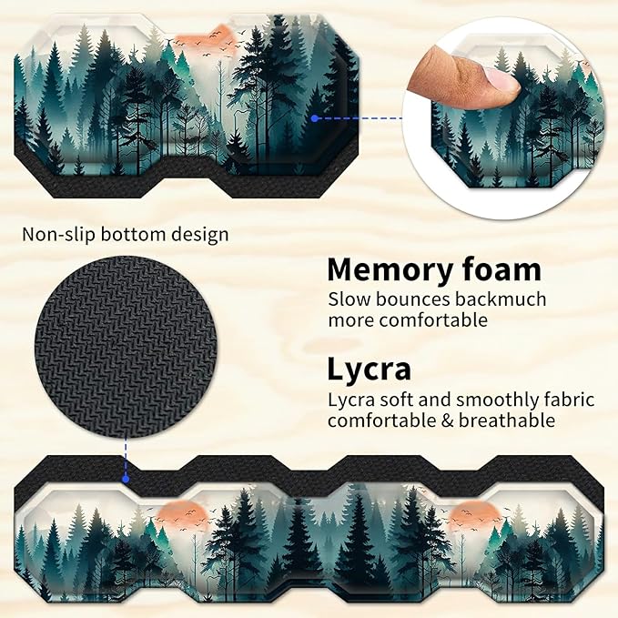 Keyboard Wrist Rest &amp Desk Mat 35.4 x 15.7 inch &amp Mouse Wrist Rest &amp Coasters 4 Pcs Gaming Mouse Pad with Wrist Rest Set with Memory Foam Ergonomic Easy Typing Pain Relief - Forest Tree