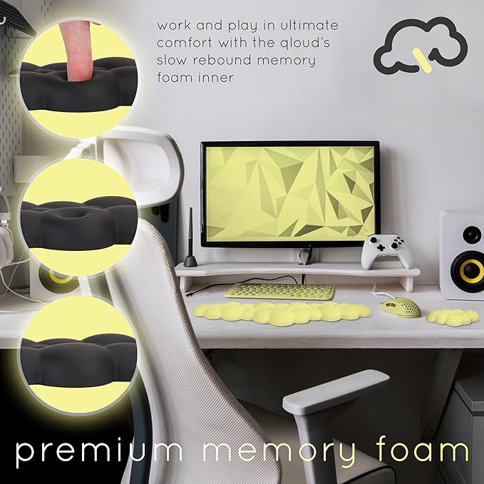 Qloud Cloud Wrist Rest Keyboard Wrist Rest for Computer Keyboard Pad Cloud Keyboard Wrist Rest Wrist Pad for Keyboard Memory Foam Non Slip Base Comes with Mouse Pad - Yellow