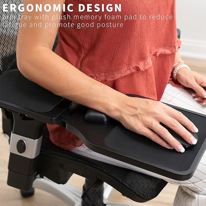 VIVO Wood Arm Rest Mouse Pad with Wrist Cushion Adjustable Length Support Platform Tray Chair Attachment Extension with Straps Black MOUNT-MS02D