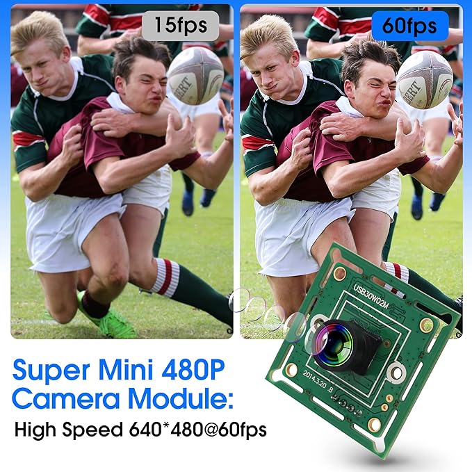 ELP VGA Super Mini Wide Angle USB Camera Module with 120degree Lens High Speed 480P 60fps UVC USB2.0 Video Webcam Board OV7725 Embedded Industrial PC Camera for Laptop Raspberry Pi Jetson Nano