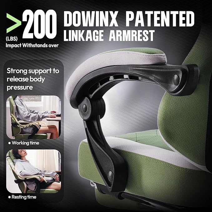 Dowinx Gaming Chair Fabric with Pocket Spring Cushion High Back Ergonomic Computer Chair with Footrest for Adults Massage Lumbar Support Swivel Game Chair for Office Gaming 300LBS Green