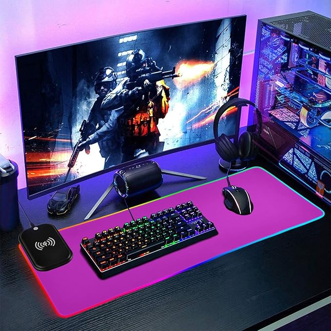 Fuchsia Purple Mouse Pad Gaming Mousepad Non Slip Desk Mat Wireless Charging Keyboard Mats Pad RGB Computer Mouse Pads for Desktop Office Home 35.4 x 15.7 in