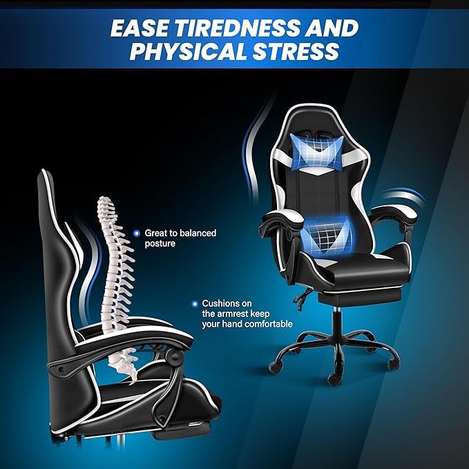 Gaming Chair Ergonomic Computer Chair with Footrest and Lumbar Support Height Adjustable Office Chair with 360° Swivel Seat and Headrest