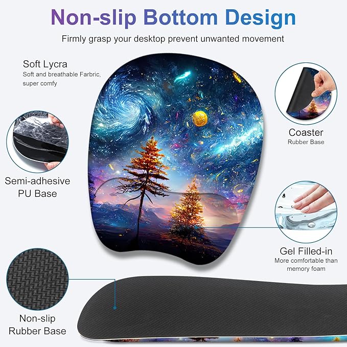 4 in 1 Large Mouse Pad Keyboard Wrist Rest Set Ergonomic Non-slip Waterproof Colorful World