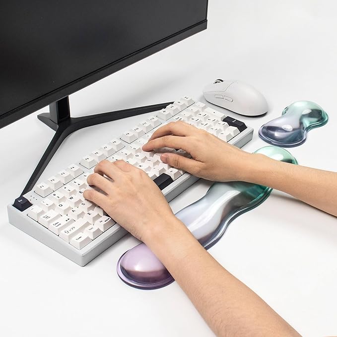 Gel Keyboard and Mouse Wrist Rest Set – Clear Wrist Rest for Computer Keyboard 60%/68%/75% Comfort &amp Support for Typing and Gaming(Purple Green)