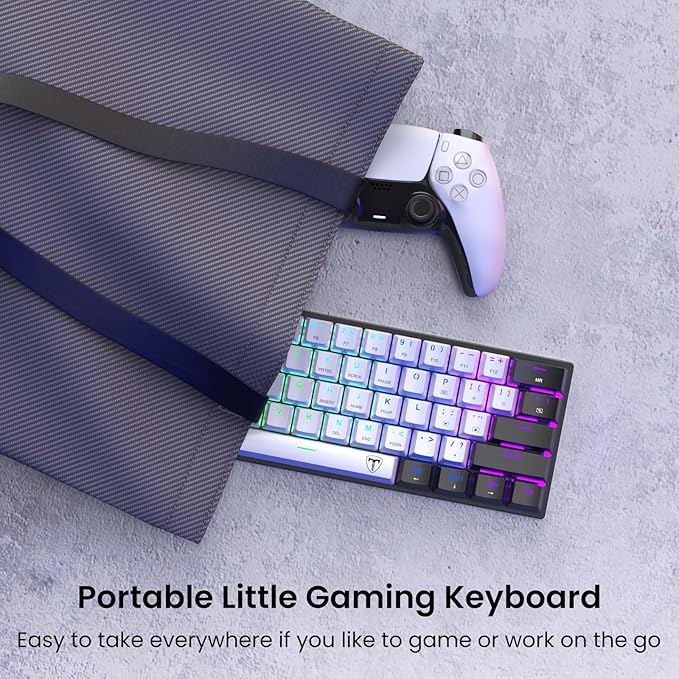 Portable 60% Mechanical Gaming KeyboardWired ErgonomicKeyboard with Red Switches18 LED Backlit Keyboard61 Keys Ultra-Compact Mini OfficeKeyboard for PC/Mac/XboxEasy to Carry On Trip-Black/White