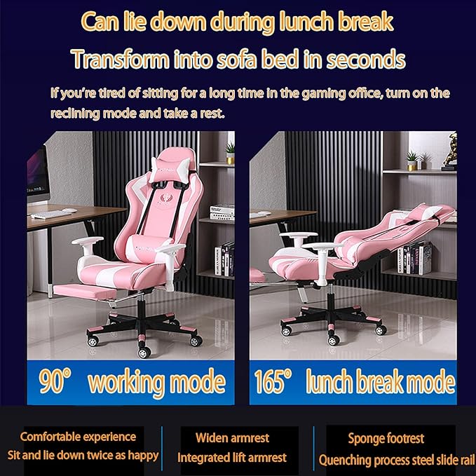 JSWHYBD Gaming Chair with Foot Rest Computer Chair E-Sports Chair Three-Level Explosion-Proof Gas Pole Large Angle Latex Recliner Suitable for Home Office Game Live Streaming Internet Cafe Game Room