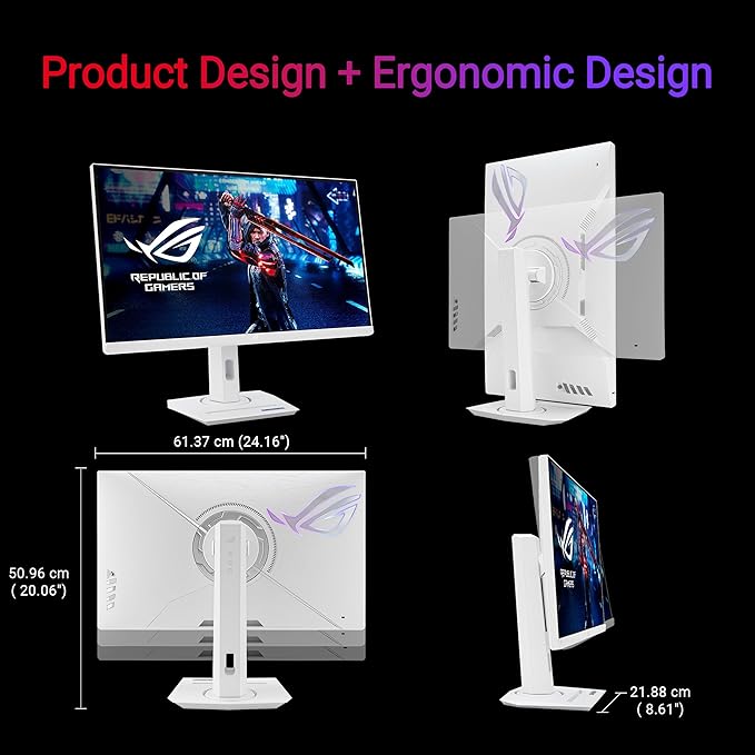 ASUS ROG Strix 27” 1440P USB-C HDR Gaming Monitor (XG27ACG-W) - White QHD 180Hz 1ms Fast IPS DCI-P3 95% Extreme Low Motion Blur Sync G-Sync Compatible Tripod Socket AI Gaming 3yr Warranty
