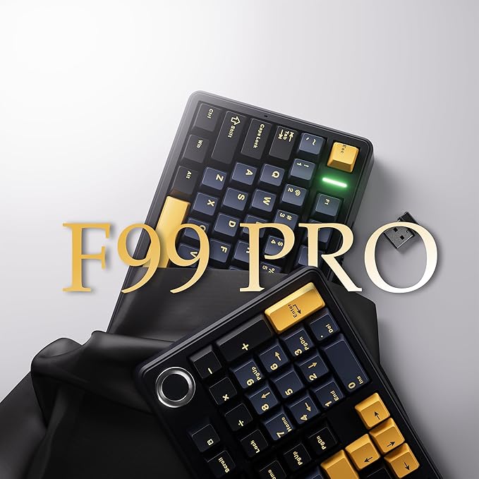 x Aula F99 Pro 99% Mechanical Gaming Keyboard – Wireless Bluetooth 2.4Ghz RF USB-C Wired Keyboard with RGB Backlit Hot-Swappable Pre-lubed Linear Switches PBT Keycaps Numpad Volume Knob