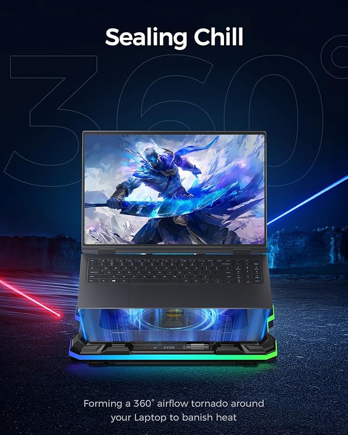 KeiBn Gaming Laptop Cooling Pad Laptop Cooling Stand with 5.5inch External Cooling Fan Rapid Cooling Laptop 15.6-19.3inch Infinitely Variable Speed 8 Height Stands 4 USB Ports Blue