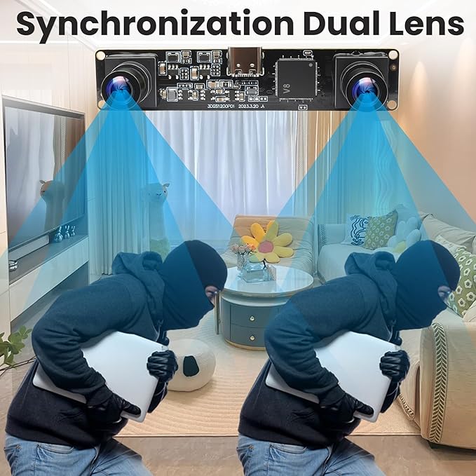 120fps 3D Stereo USB Camera Global Shutter 1200P Synchronization Dual Lens Module 90 Degree for PC Computer USB2.0 Plug and Play Face Recognition QR Codes Scanning