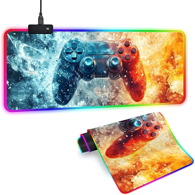 XL Led Gaming Mouse Pad with 14 Light Modes - Light Up Gamer Mouse Pad31.5 x 11.8in Non-Slip Gamepad Style RGB Large Gamer MousepadBlack Long Glowing Gaming Accessories for DeskWaterproof