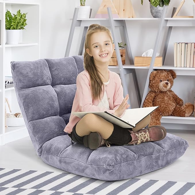 SlickBlue Adjustable Floor Chair with 14 Positions Thick Padded Cushion for Living Room