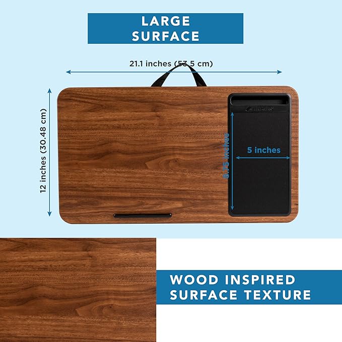 LAPGEAR Home Office Lap Desk with Device Ledge Mouse Pad and Phone Holder - Espresso Woodgrain - Fits up to 15.6 Inch Laptops - Style No. 91575