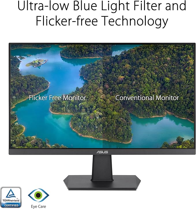 ASUS Eye Care VA24EHF - 24 Full HD Display - Frameless Flicker-Free Blue Light Filter Adaptive Sync - 1ms MPRT 100Hz 16:9 IPS Panel 1920 x 1080 - HDMI Black