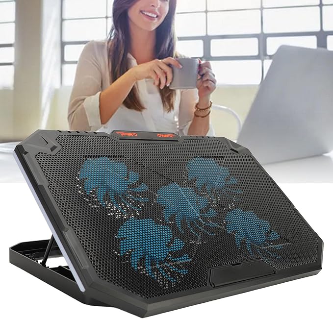 Notebook Cooler Cooling Pad with 5 Fans RGB Lights 7 Heights Plastic and Iron Material USB Powered for 13 17 Inch Laptops