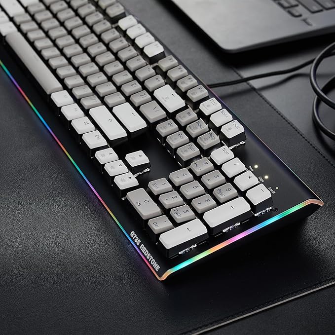 Hexgears GK735 Wired Full Size Mechanical Keyboard Aluminum Housing Built for Gamers w/Kailh Box Brown Switch White Backlit + Surrounded by RGB Light Strip 104 Keys Gaming Keyboard for PC/Mac