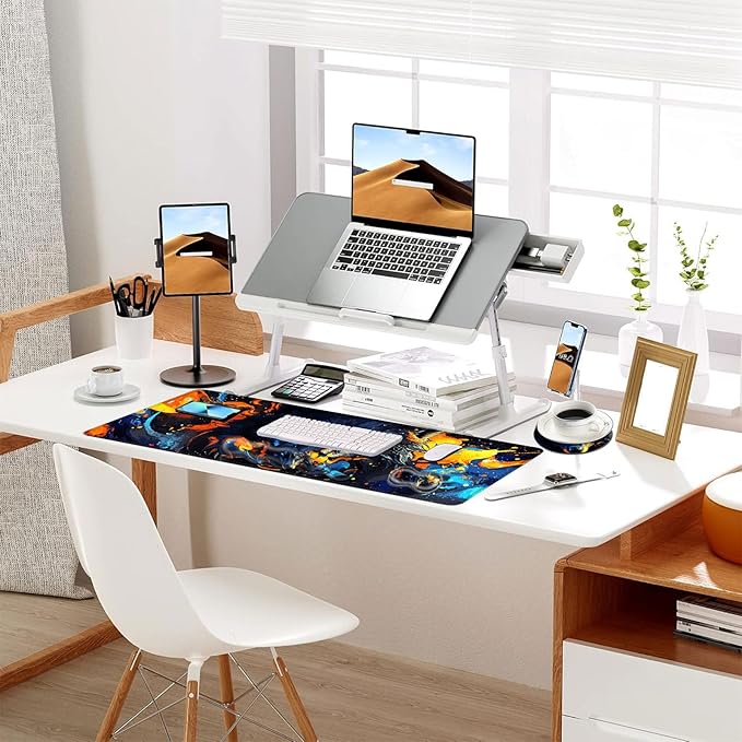 Keyboard Mouse Pad Set Extended Gaming Mouse Pad+Ergonomics Keyboard Wrist Rest Support Memory Foam Easy Typing Pain Relief 4Pcs XL Ultra Thick Desk MatFire and Ice Wolf