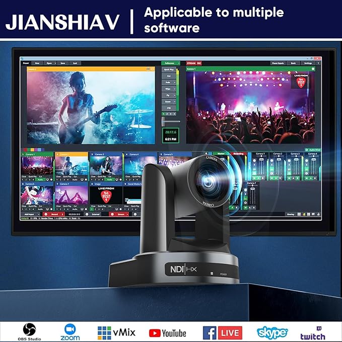 1080P SDI PTZ Camera AI Auto-Tracking 10/20x Optical Zoom (NDI|HX3) LAN USB3.0 HDMI PTZ Camera for Church Services Worship Education (JS510USH NDI)