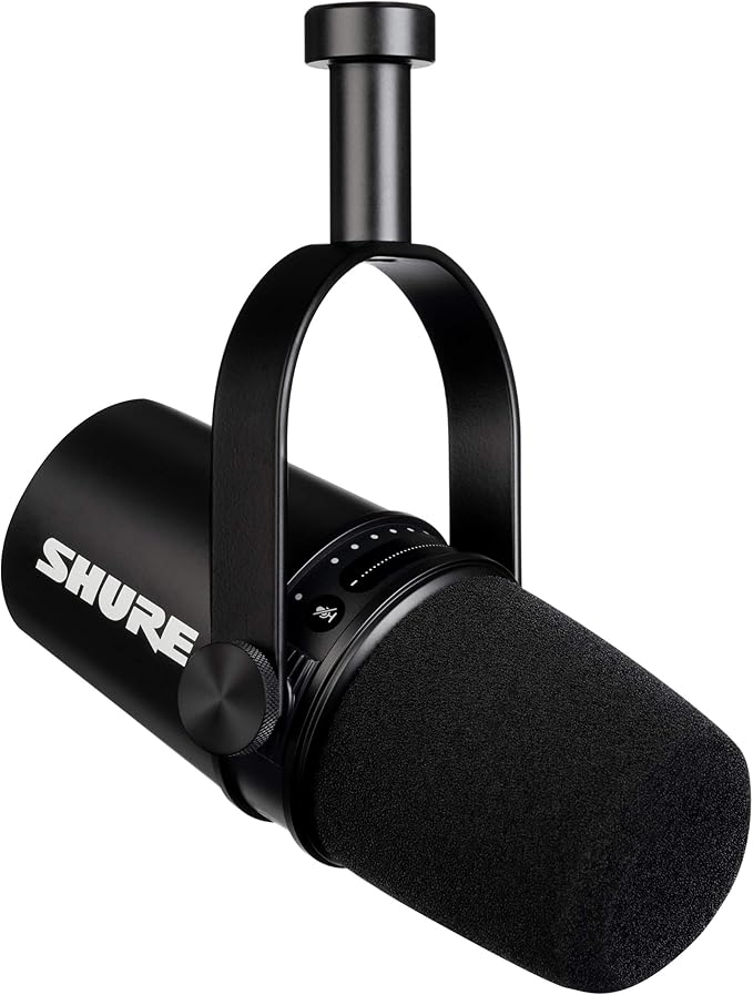 Shure MV7 USB Podcast Microphone for Podcasting Recording Live Streaming &amp Gaming Built-in Headphone Output All Metal USB/XLR Dynamic Mic Voice-Isolating Technology TeamSpeak Certified - Bla