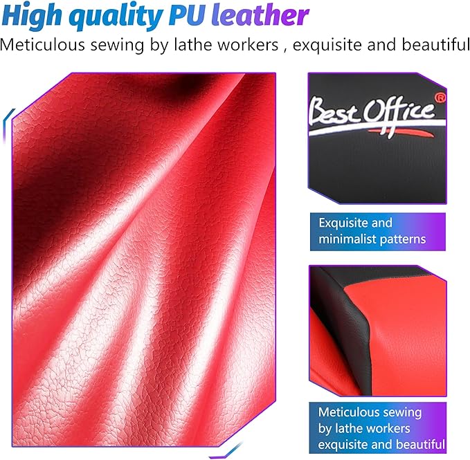 PayLessHere Gaming Chair Ergonomic Office Chair with Lumbar Support Headrest Armrests Rolling Swivel Functionality and Adjustable Features for PC Gamer (Red)