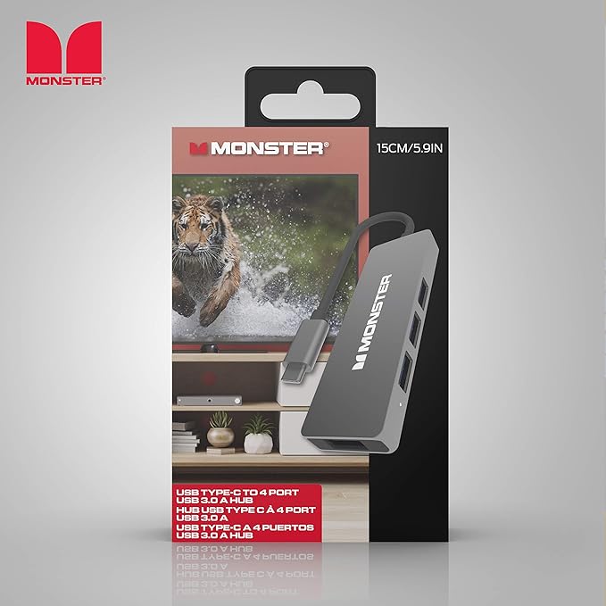 Monster USB-C 4-Port Hub - USB Type-C to 4 USB 3.0 Connectors