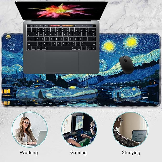 Keyboard Wrist Rest and Mouse Pad Set31.5x11.8 Inches Desk MatWaterproof Non-Slip Ergonomic Wrist Support for Pain ReliefExtended Desk Protector for Office Home GamingStarry Night Sky Art
