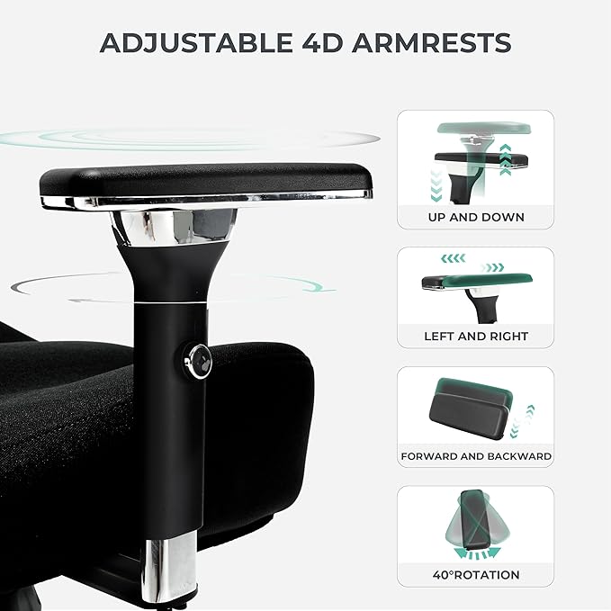Big and Tall Office Chair 500lbs Ergonomic Oversize Mesh Desk Chair Heavy Duty High Back Computer Chair with Wide Thick Seat Cushion Adjustable Lumbar Support 4D Armrests