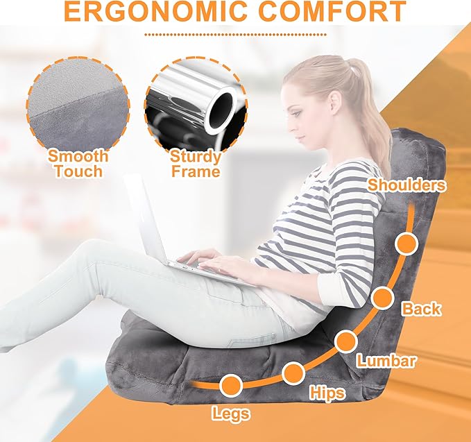 SUPER DEAL 14-Position Folding Floor Chair Gaming Sofa Cushioned Padded Reclining Bed Lounge Couch Seating for Comfy Reading Reading Gaming Relaxing Watching TV