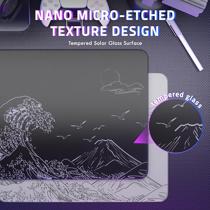 ATTACK SHARK CM05SE Glass Gaming Mouse Pad for FPS &amp Esports Nano-Etched Tempered Glass SurfaceUltra-Smooth Low Friction Hard MousepadWaterproof Large Desk Mouse Mat for PC SetupWhite Wave
