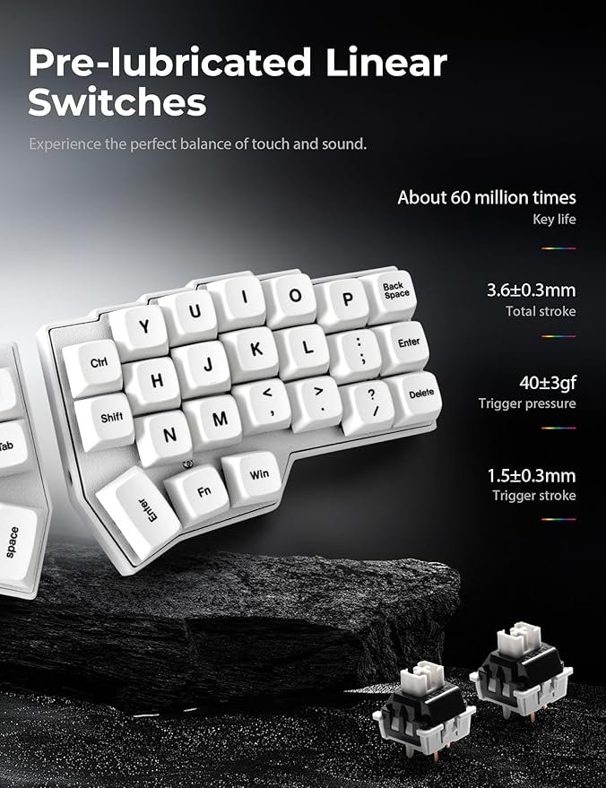 YIVU CORNE V4.1 Split Mechanical Keyboard 40% 3x6 Ortholinear Layout QMK/Vial Programmable Wired Hot-Swappable RGB Gaming Keyboard Pre-Lubed Linear Switches Ergonomic Typing