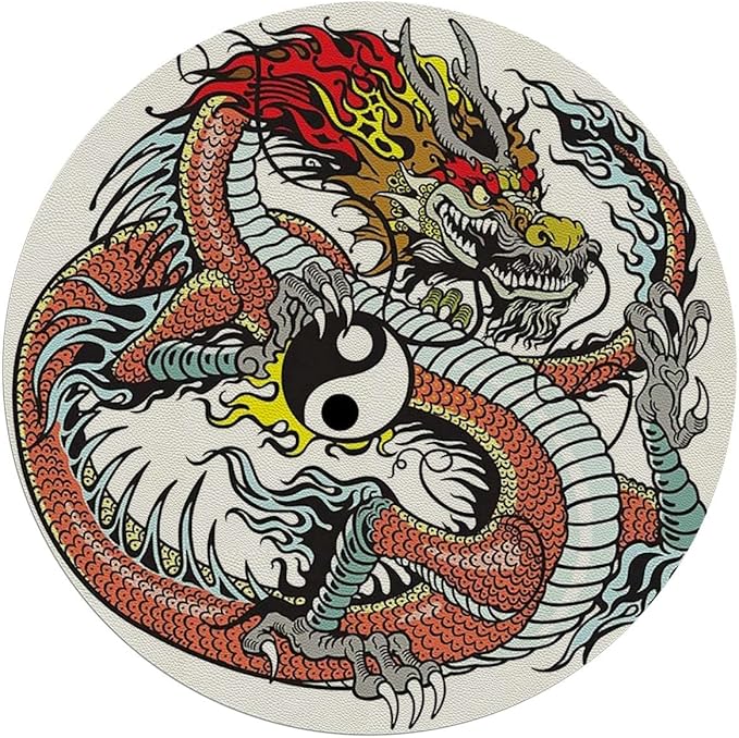 Burnt Sienna Office Chair Mat for Hardwood Floor Traditional Chinese Creature Mascot Cartoon Upgrade Composite Materials Strong Impact Resistance Durable Non-Slip Floor Protector Diameter 59 in